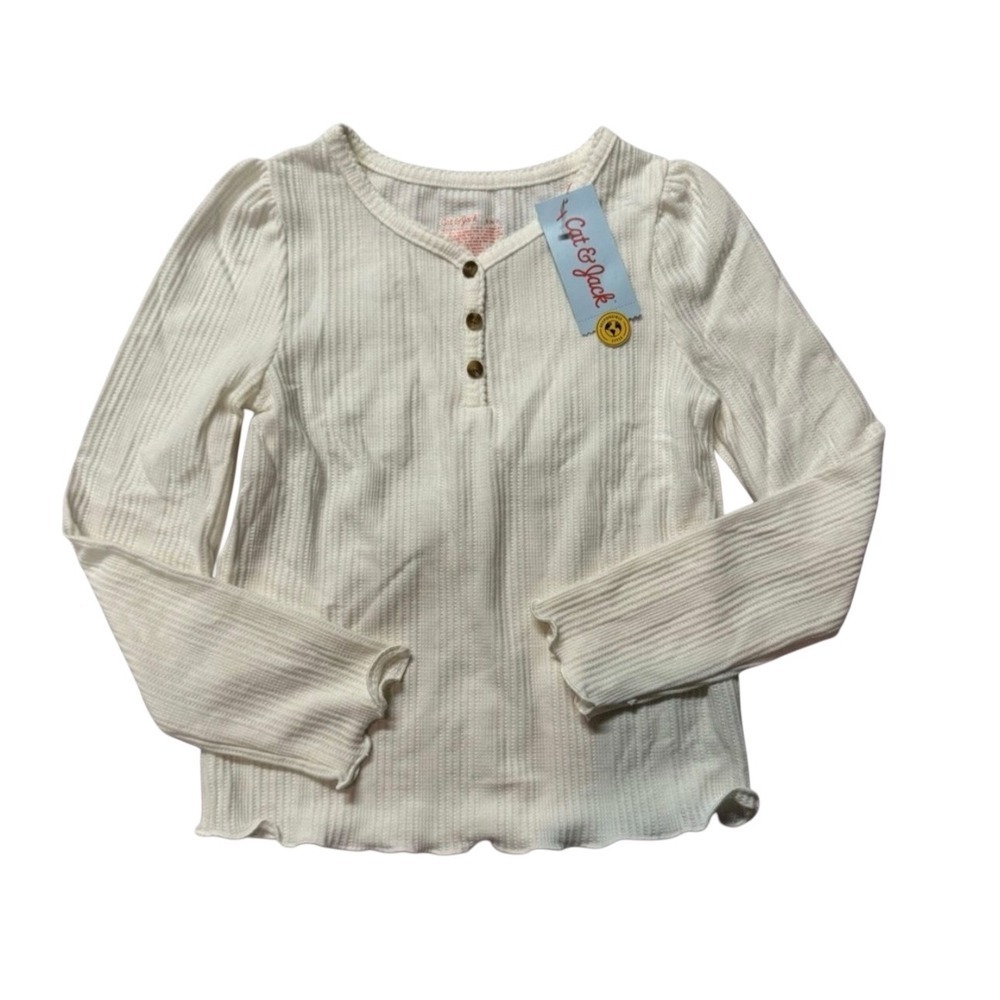 Cat & Jack Cream Ribbed Long Sleeve Top